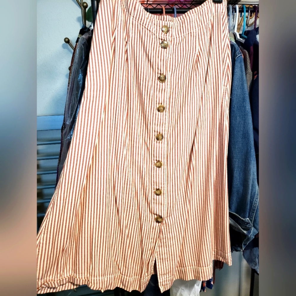 Madewell striped, button front midi skirt